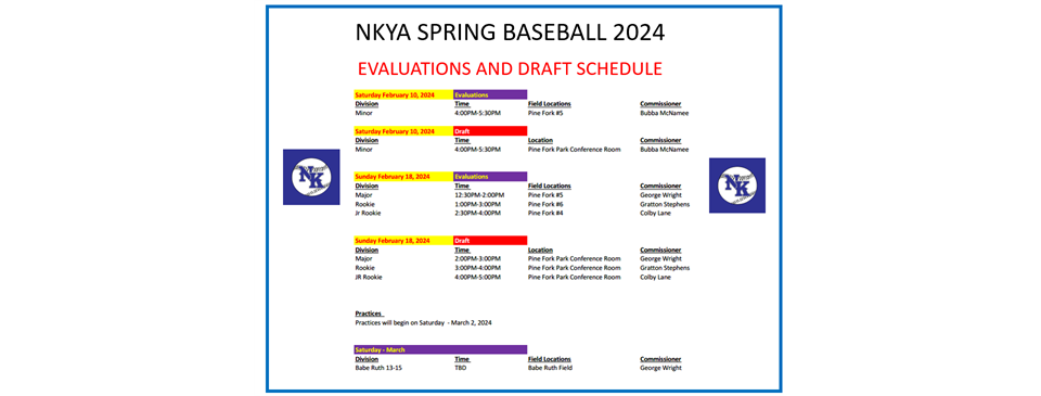 2024 Player Evaluation and Draft Schedule
